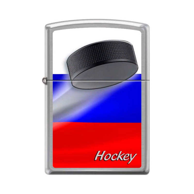 Купить «200 Зажигалка ZIPPO RUSSIAN HOCKEY PUCK, латунь/сталь с покрытием Brushed Chrome, триколор» в интернет-магазине «Золотое время»