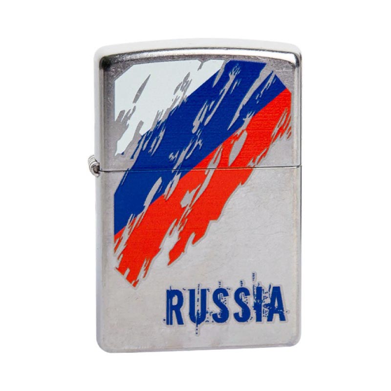 Купить «207 Зажигалка ZIPPO Russia Flag, латунь/сталь с покрытием Satin Chrome, серебристый» в интернет-магазине «Золотое время»