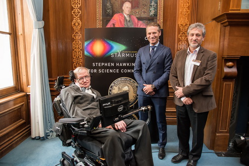 Professor Stephen Hawking, Raynald Aeschlimann and Garik Israelian.jpg